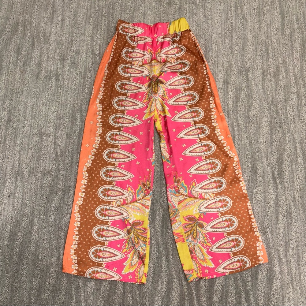 Elan Bali Cover Up Pants Paisley Satin Wide Leg Resort Wear Boho Women’s Size S